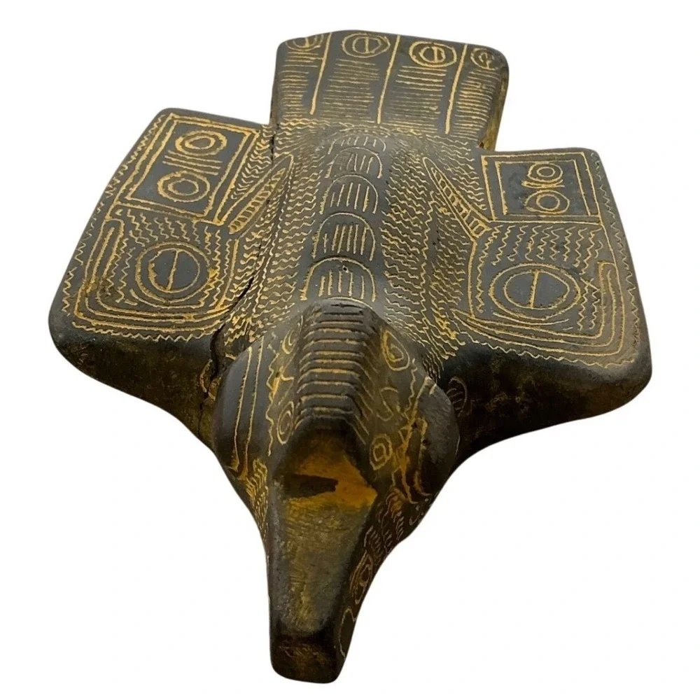 Vintage Cast‎ Stone Bird Figurine Etched Folk Tribal Boho Decor Sculpture